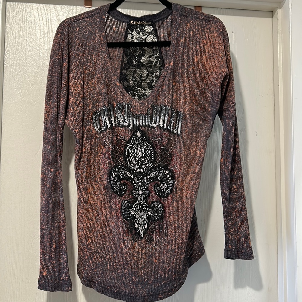 Ladies Crash & Burn long sleeve top with lace insert on back